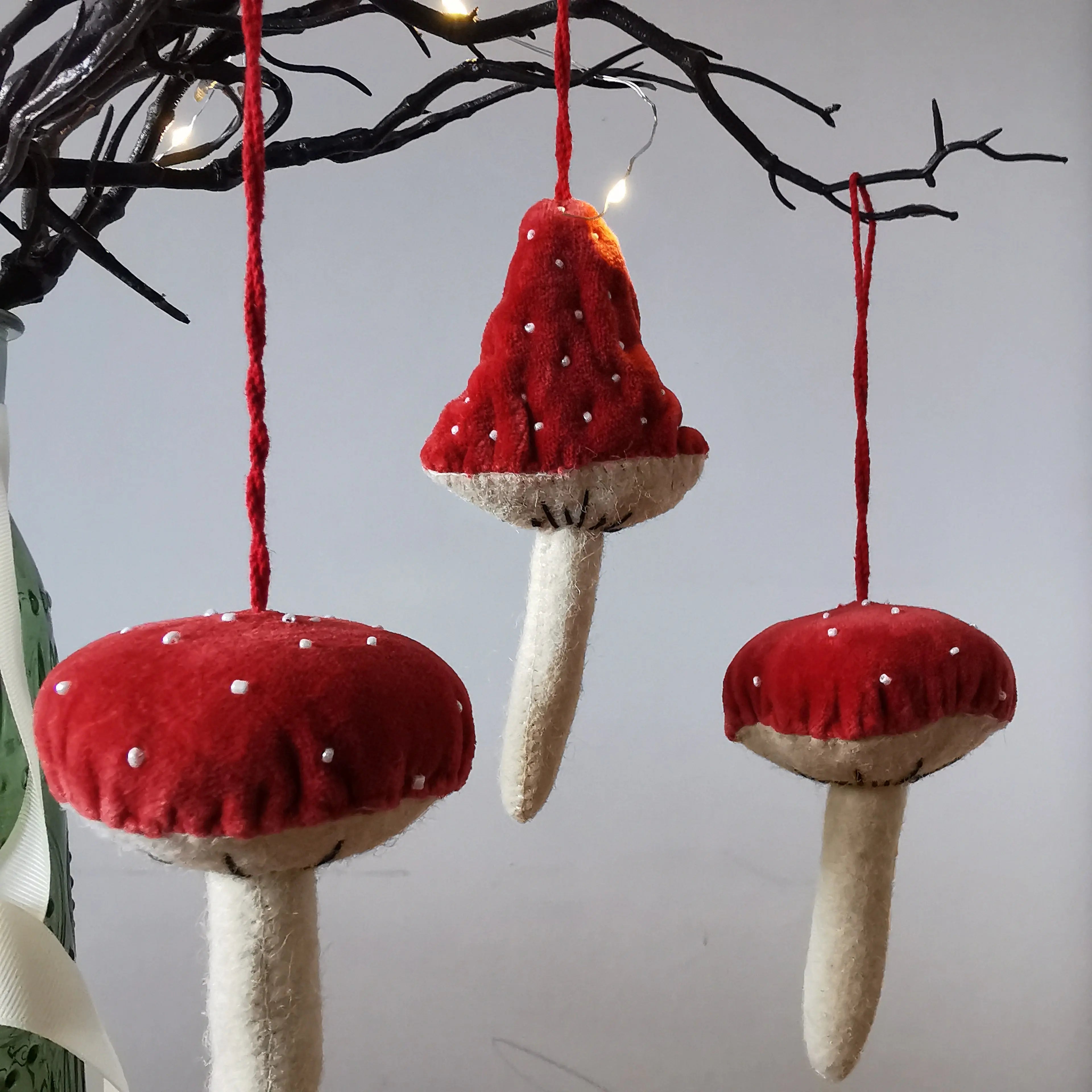 Red Velvet Mushrooms Hanging Decorations Almasea