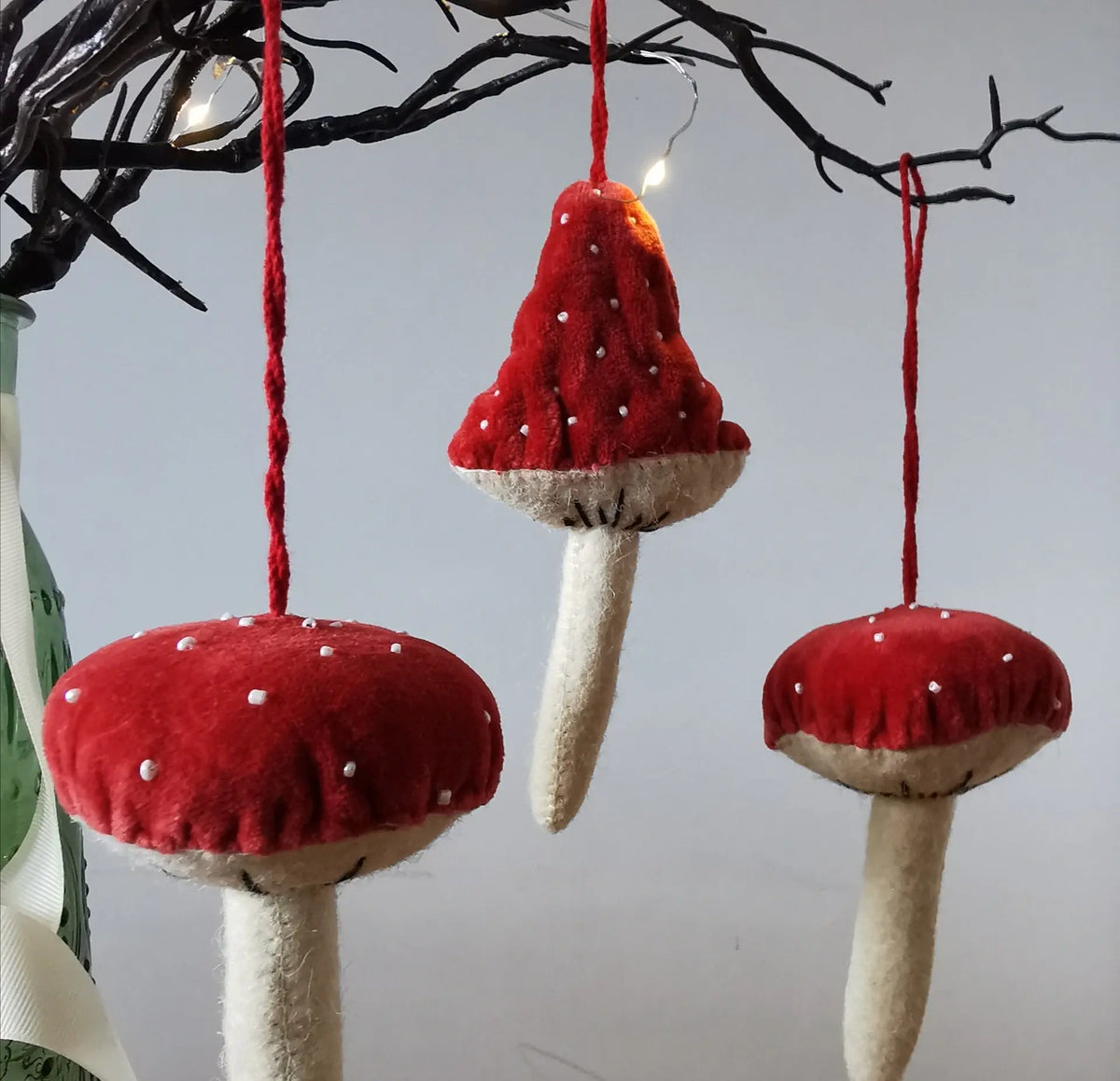 Fiona Walker England Red Velvet Hanging Mushroom Decoration   Handcrafted Sustainable Living  Almasea