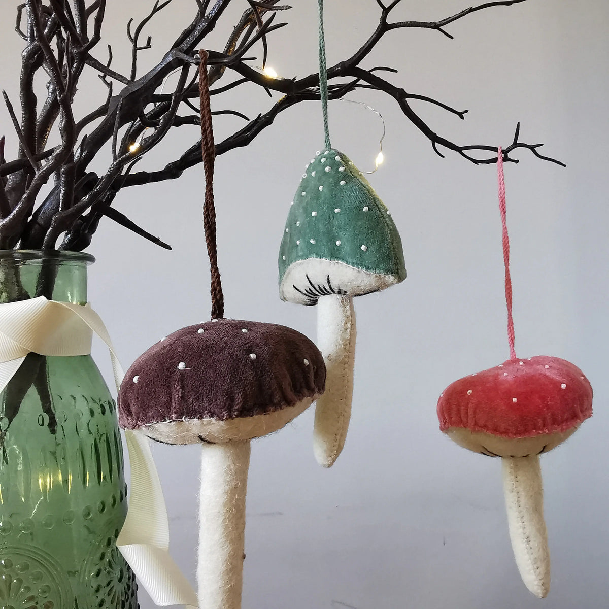 Fiona Walker England Mushroom – Pastel Velvet Hanging Ornament   Handcrafted Sustainable Living  Almasea