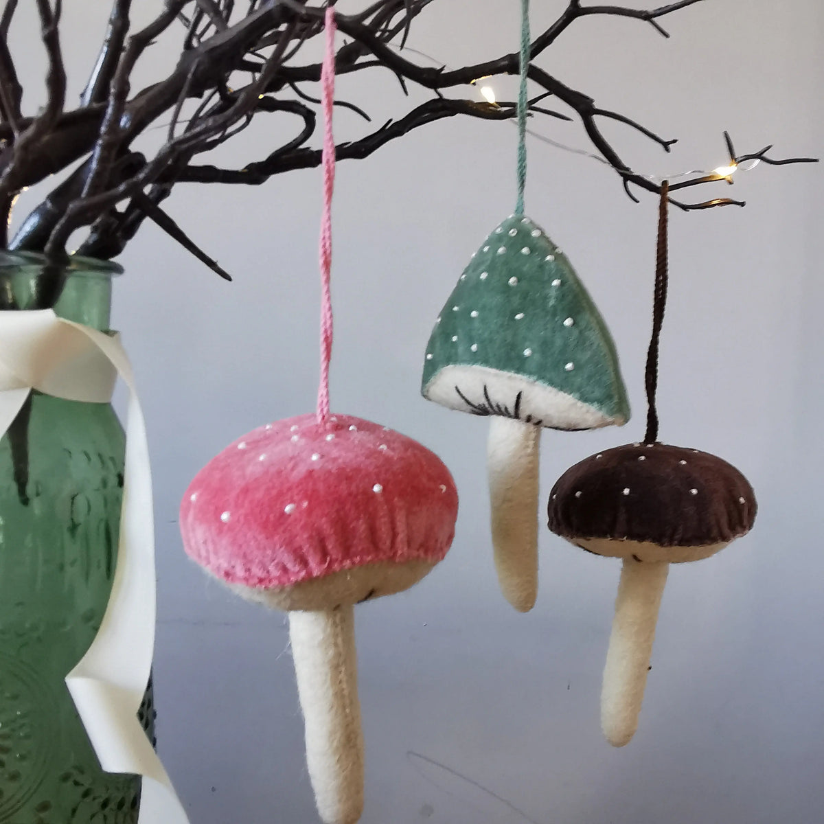 Fiona Walker England Mushroom – Pastel Velvet Hanging Ornament   Handcrafted Sustainable Living  Almasea