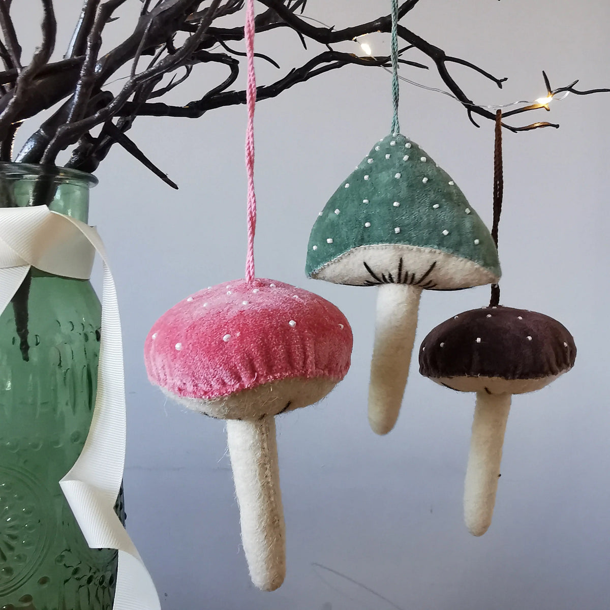 Fiona Walker England Mushroom – Pastel Velvet Hanging Ornament   Handcrafted Sustainable Living  Almasea