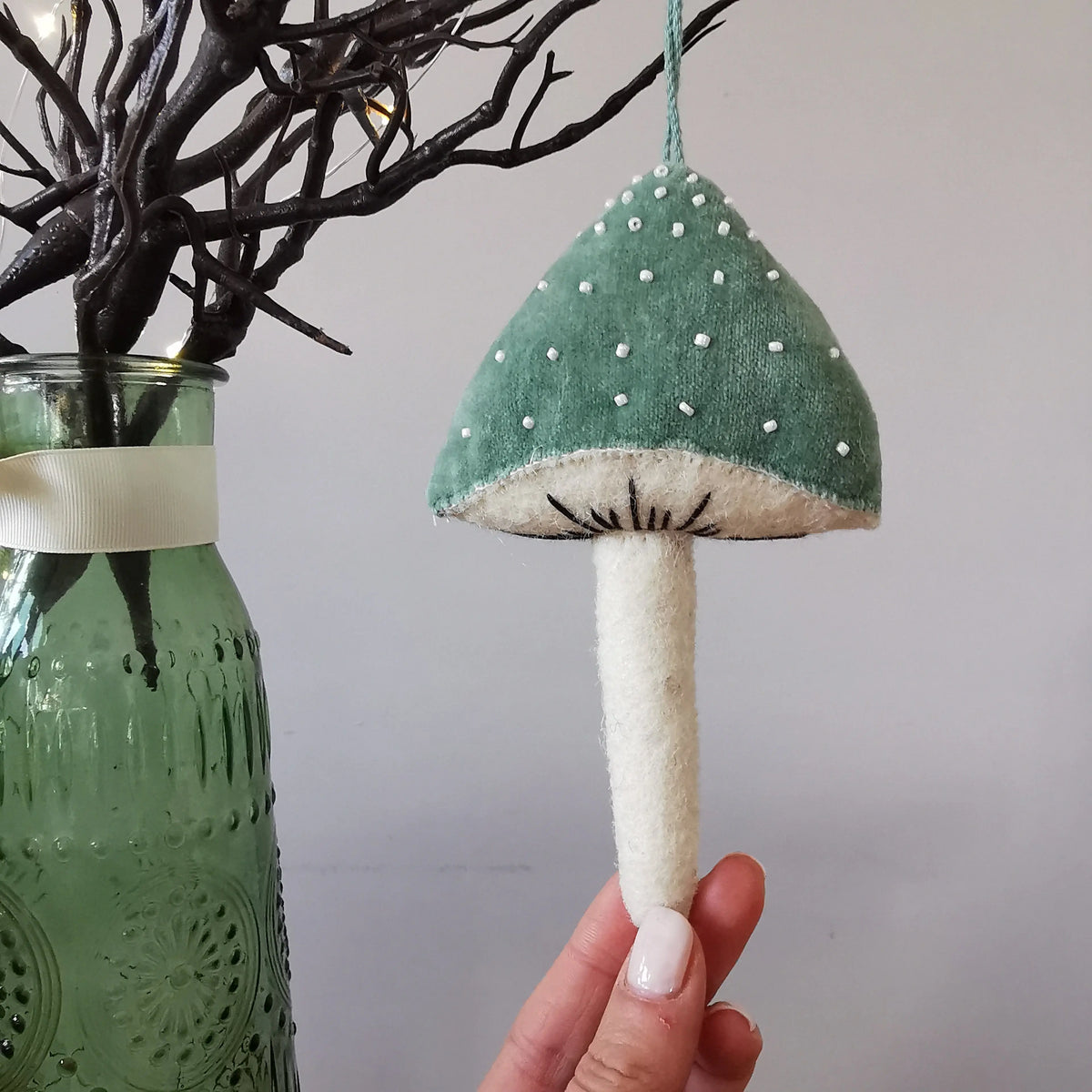 Fiona Walker England Mushroom – Pastel Velvet Hanging Ornament   Handcrafted Sustainable Living  Almasea