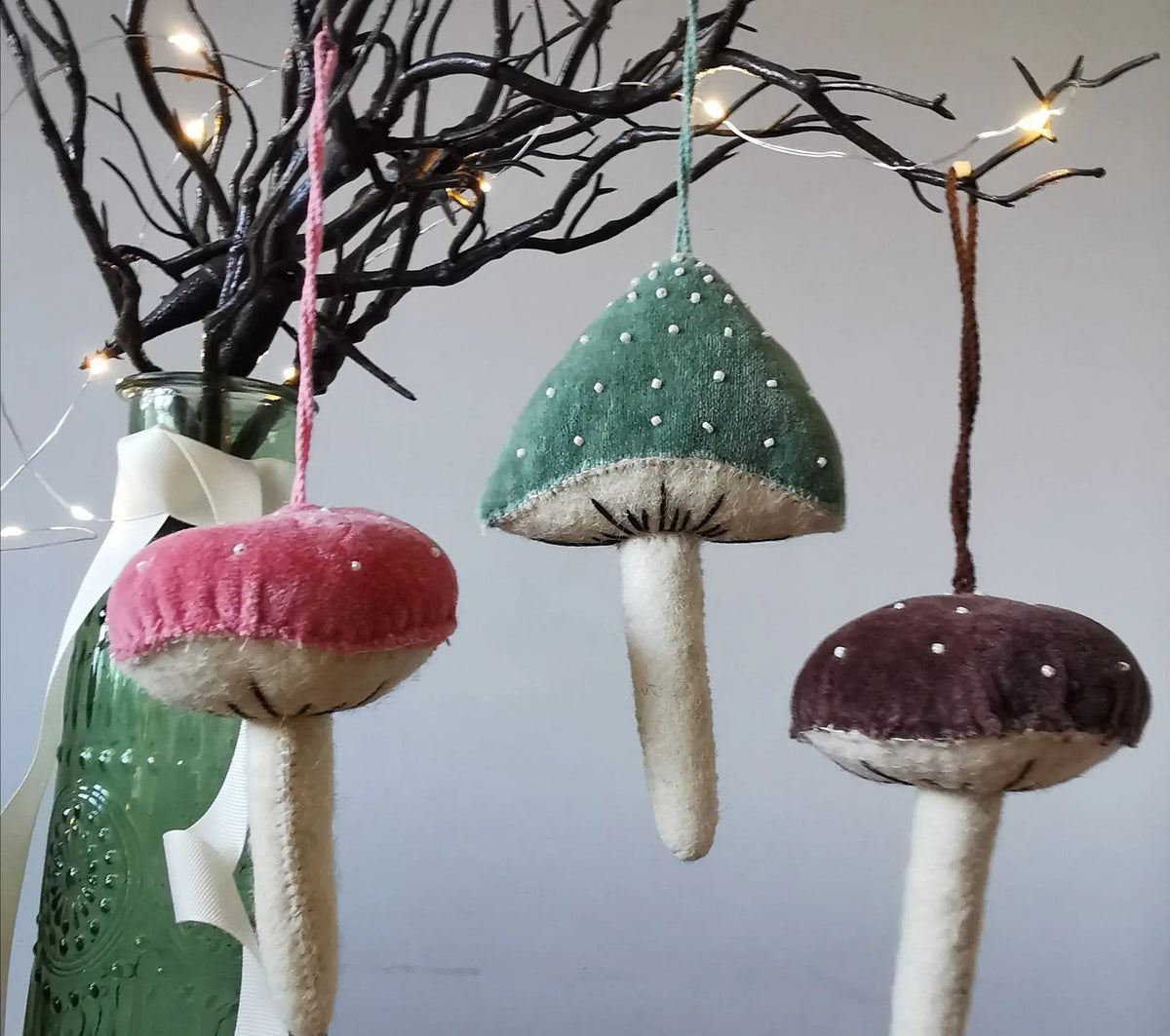 Fiona Walker England Mushroom – Pastel Velvet Hanging Ornament   Handcrafted Sustainable Living  Almasea