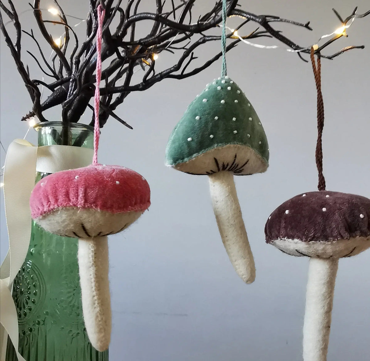 Fiona Walker England Mushroom – Pastel Velvet Hanging Ornament   Handcrafted Sustainable Living  Almasea