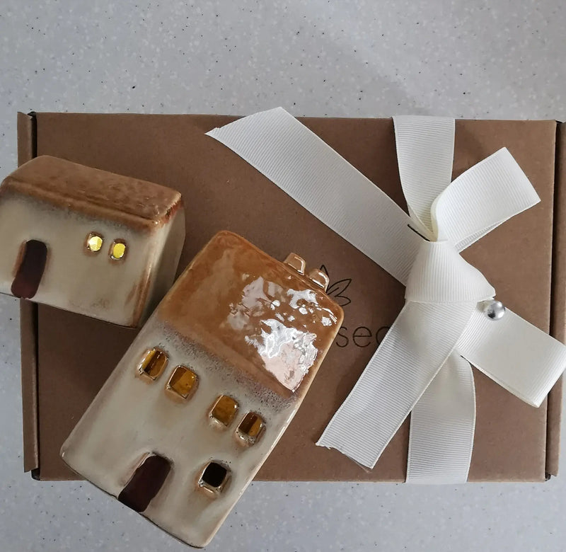 Light Up House Decoration – Beige Roof LED Ceramic House   Handcrafted Sustainable Living  Almasea