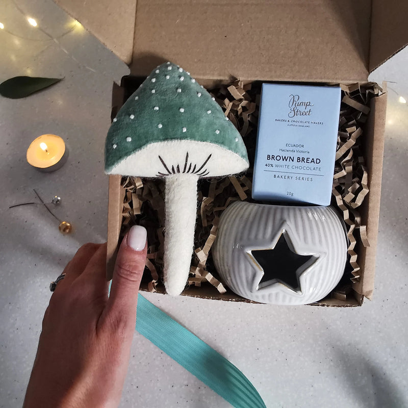 The Frosty Morning Gift Box – Velvet Mushroom Decoration | T light Holder   Handcrafted Sustainable Living  Almasea