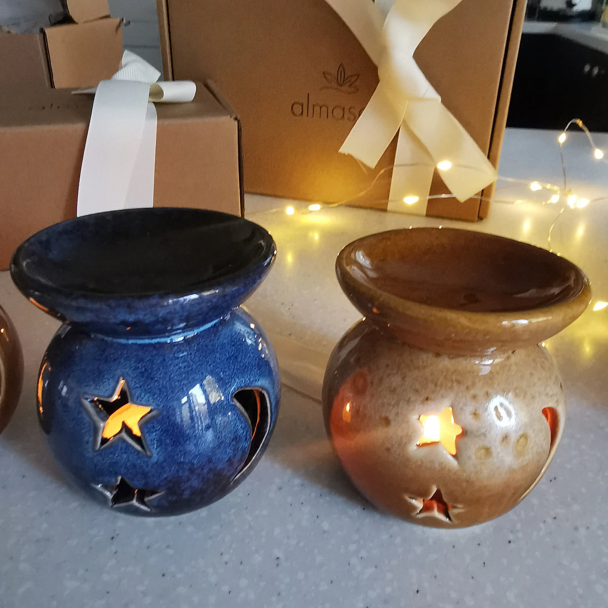 Moon Star Mini Burner – Reactive Glazed Ceramic, 8cm   Handcrafted Sustainable Living  Almasea