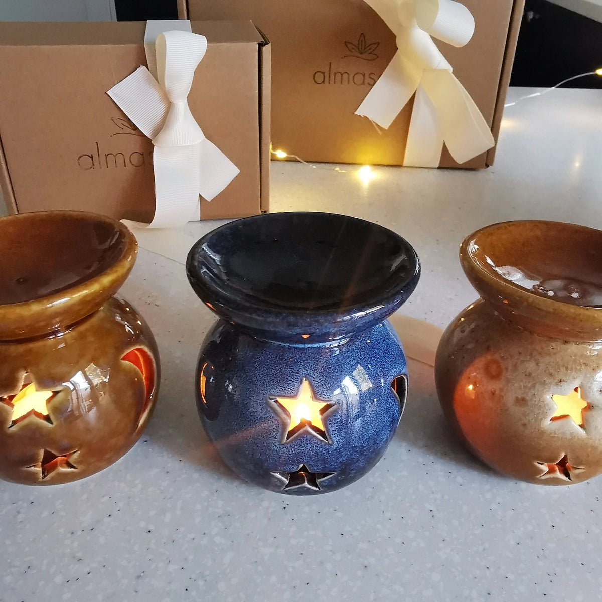 Moon Star Mini Burner – Reactive Glazed Ceramic, 8cm   Handcrafted Sustainable Living  Almasea