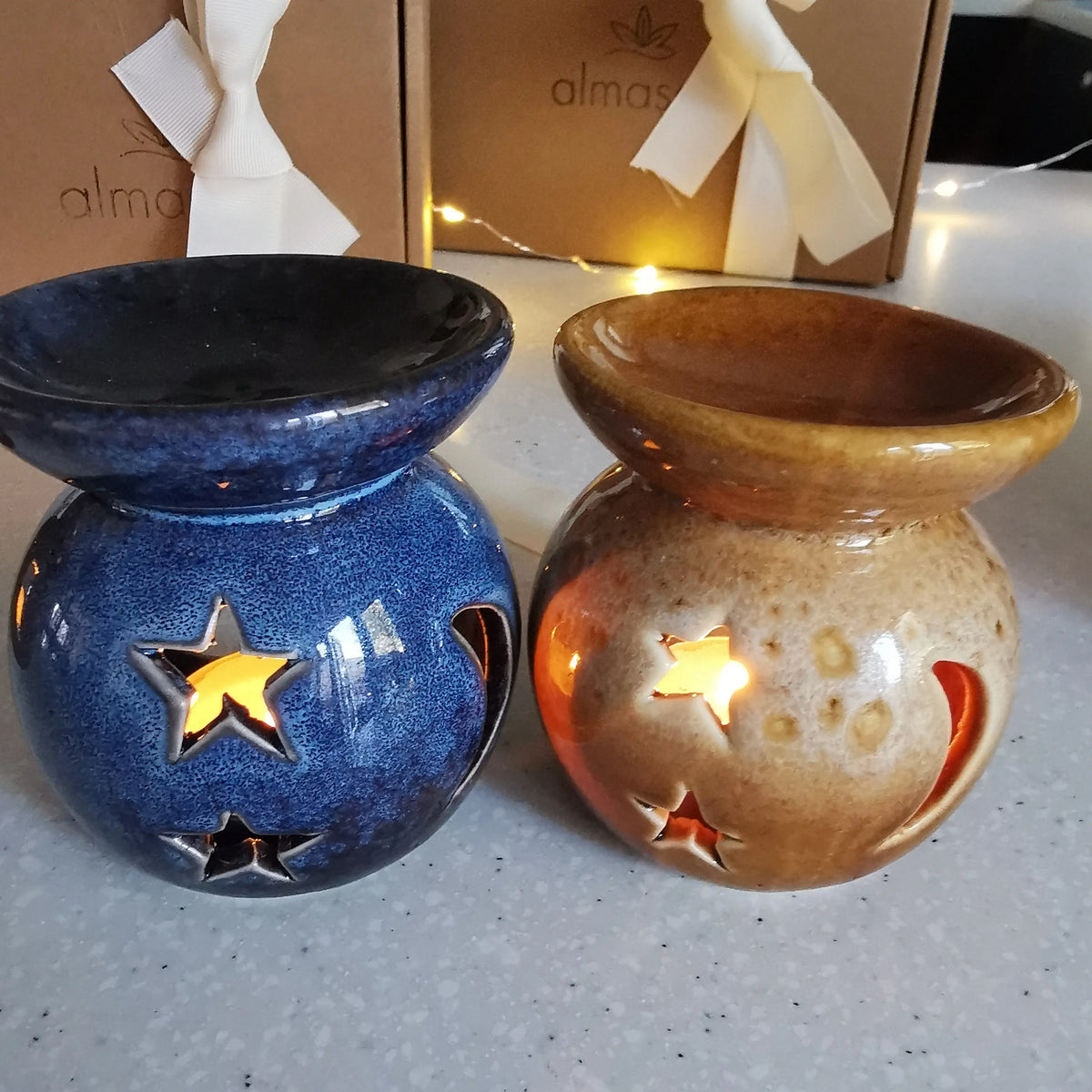 Moon Star Mini Burner – Reactive Glazed Ceramic, 8cm   Handcrafted Sustainable Living  Almasea
