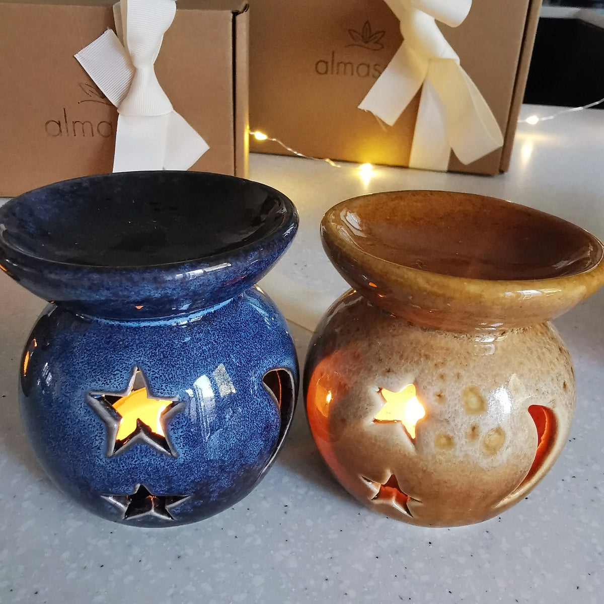 Moon Star Mini Burner – Reactive Glazed Ceramic, 8cm   Handcrafted Sustainable Living  Almasea