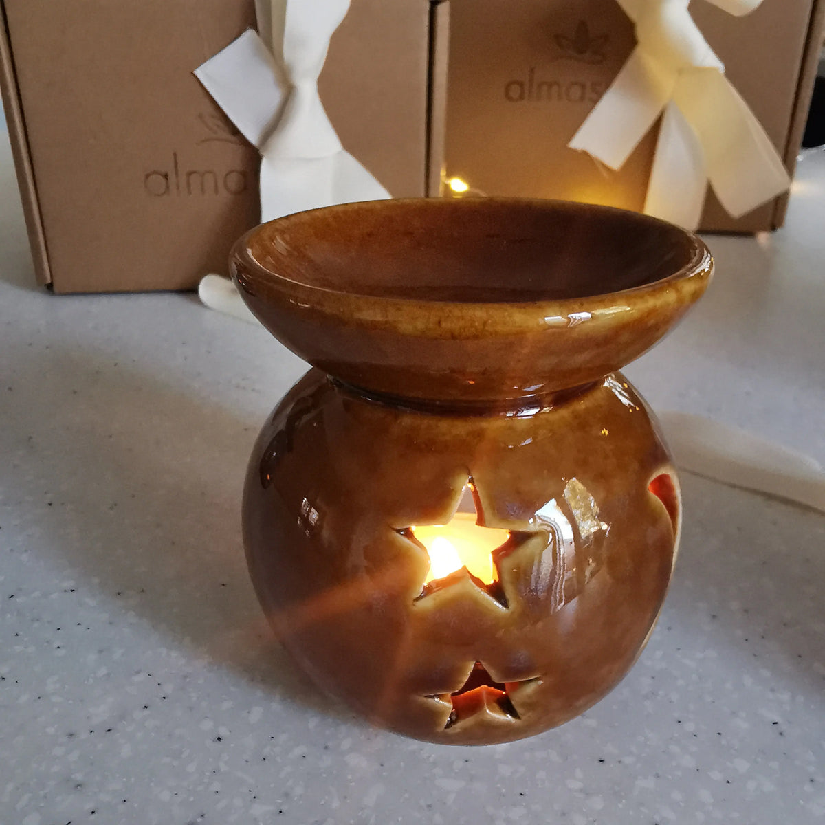 Moon Star Mini Burner – Reactive Glazed Ceramic, 8cm   Handcrafted Sustainable Living  Almasea