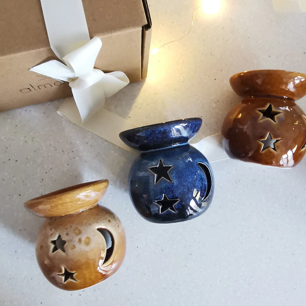 Moon Star Mini Burner – Reactive Glazed Ceramic, 8cm   Handcrafted Sustainable Living  Almasea