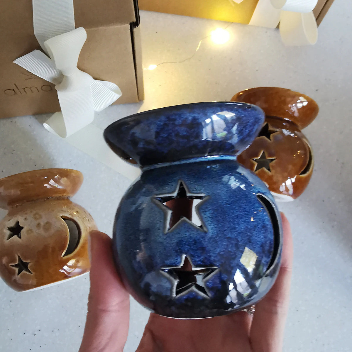 Moon Star Mini Burner – Reactive Glazed Ceramic, 8cm   Handcrafted Sustainable Living  Almasea
