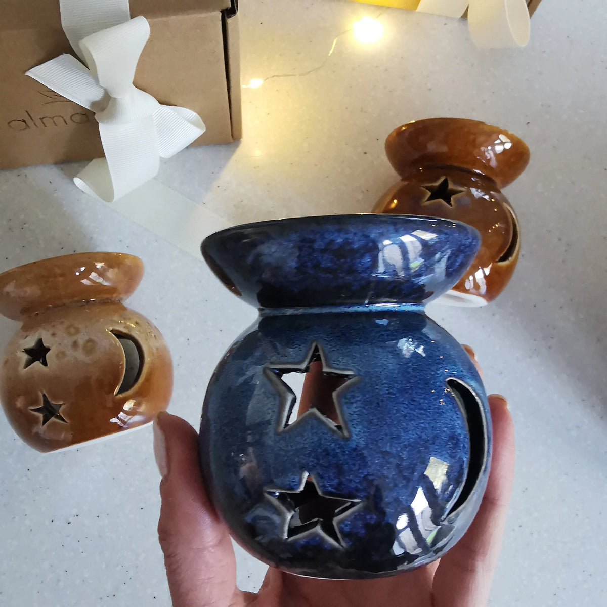 Moon Star Mini Burner – Reactive Glazed Ceramic, 8cm   Handcrafted Sustainable Living  Almasea