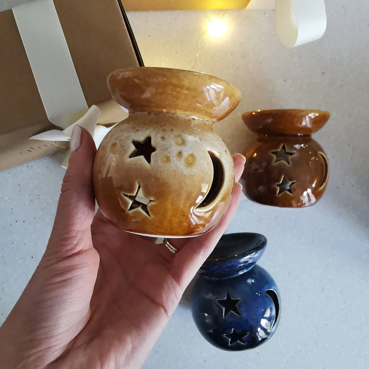 Moon Star Mini Burner – Reactive Glazed Ceramic, 8cm   Handcrafted Sustainable Living  Almasea