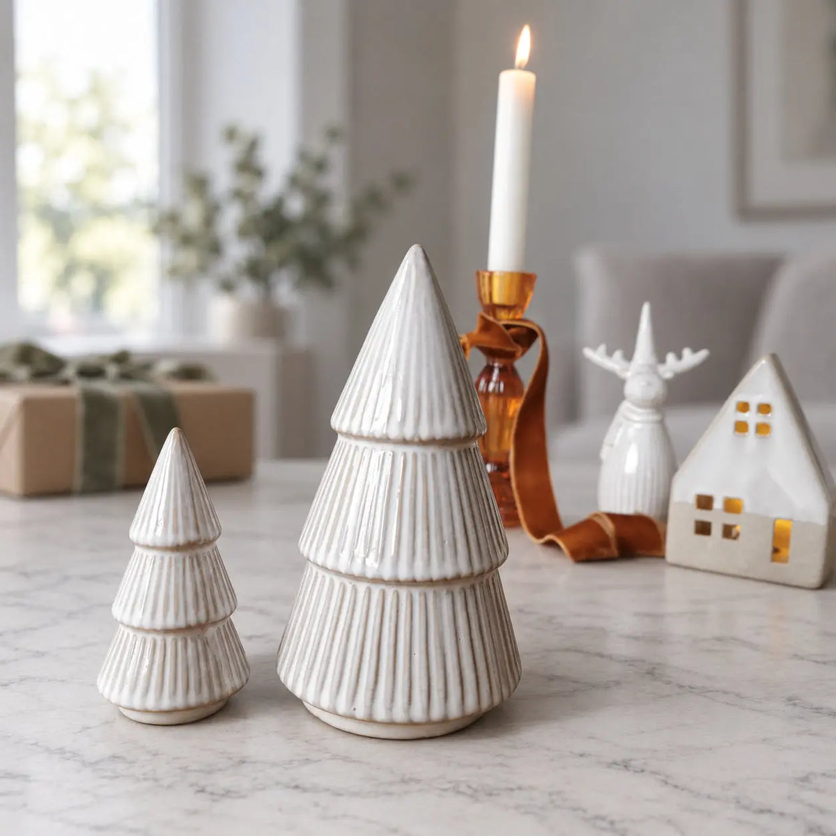 Layered Christmas Trees | Natural Glazed Ceramic Set on natural background