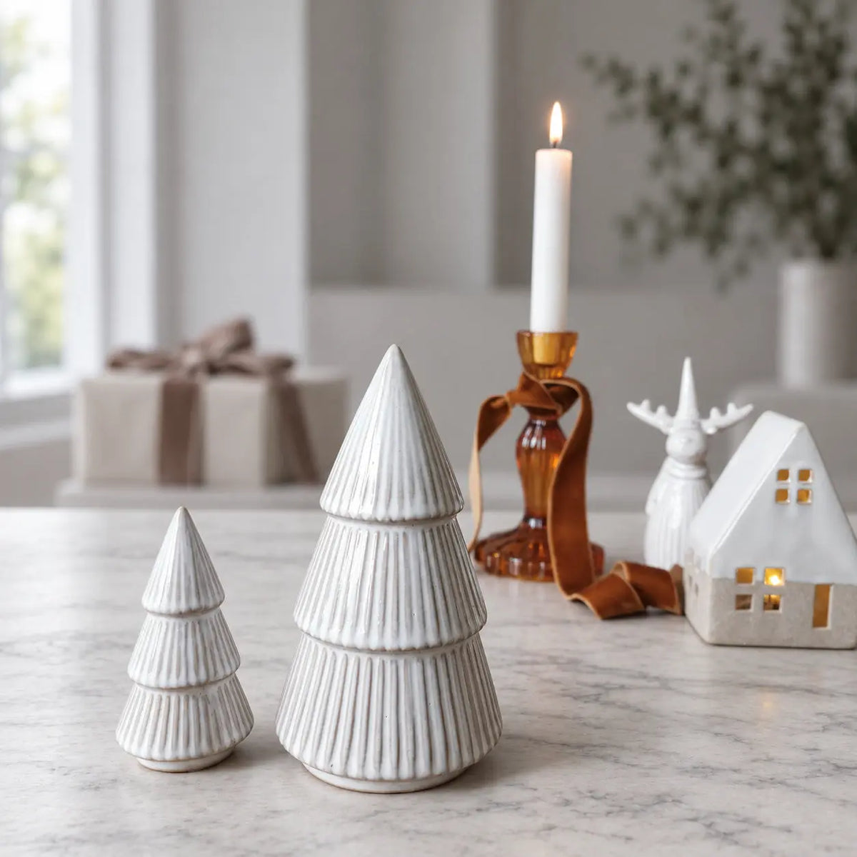 Layered Christmas Trees | Natural Glazed Ceramic Set of two