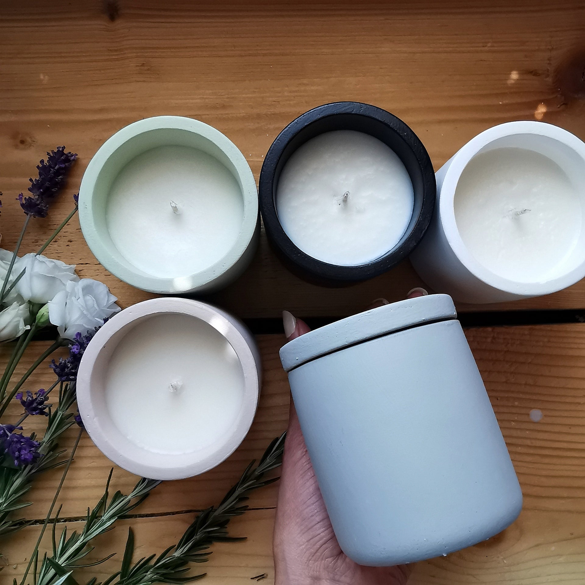 Handmade Citronella Candles 20cl cement pots with lid