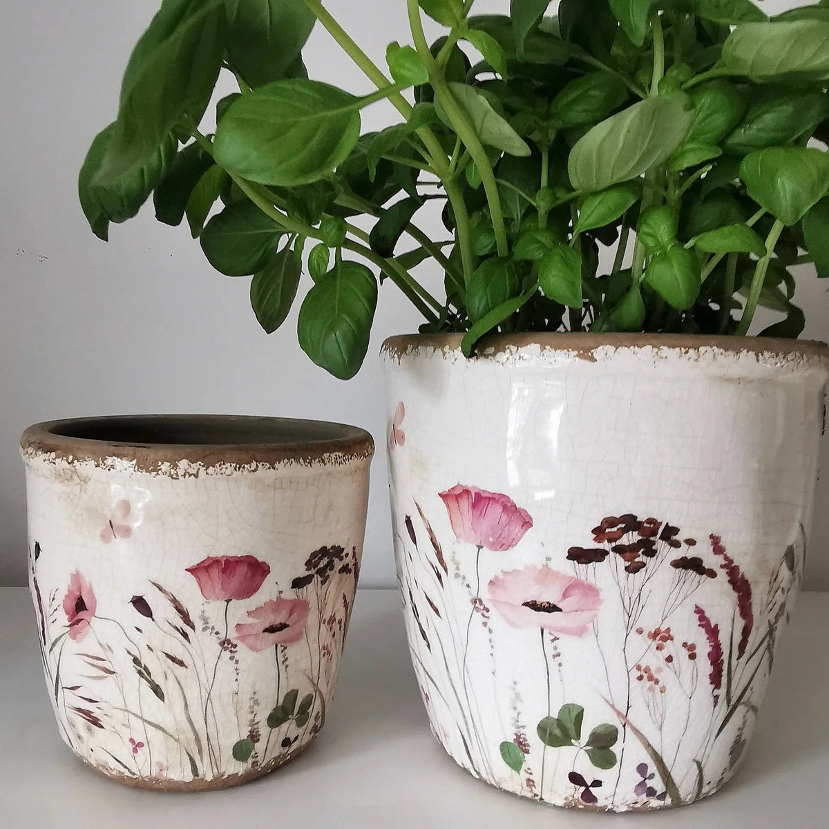 Vintage Ceramic Planters – Pink Wildflower Design   Handcrafted Sustainable Living  Almasea