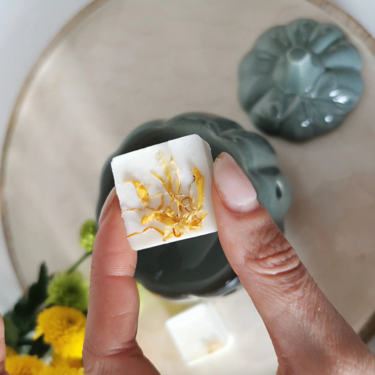Sage Green Pumpkin Wax Burner – Speckled Ceramic with Lid   Handcrafted Sustainable Living  Almasea
