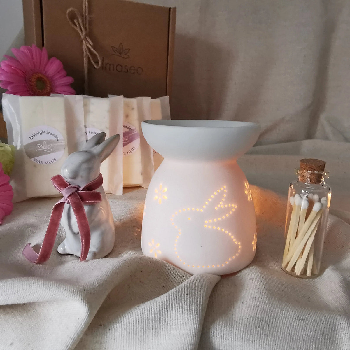 Bunny Wax Burner Gift Set – Porcelain Rabbit & Wax Melts   Handcrafted Sustainable Living  Almasea