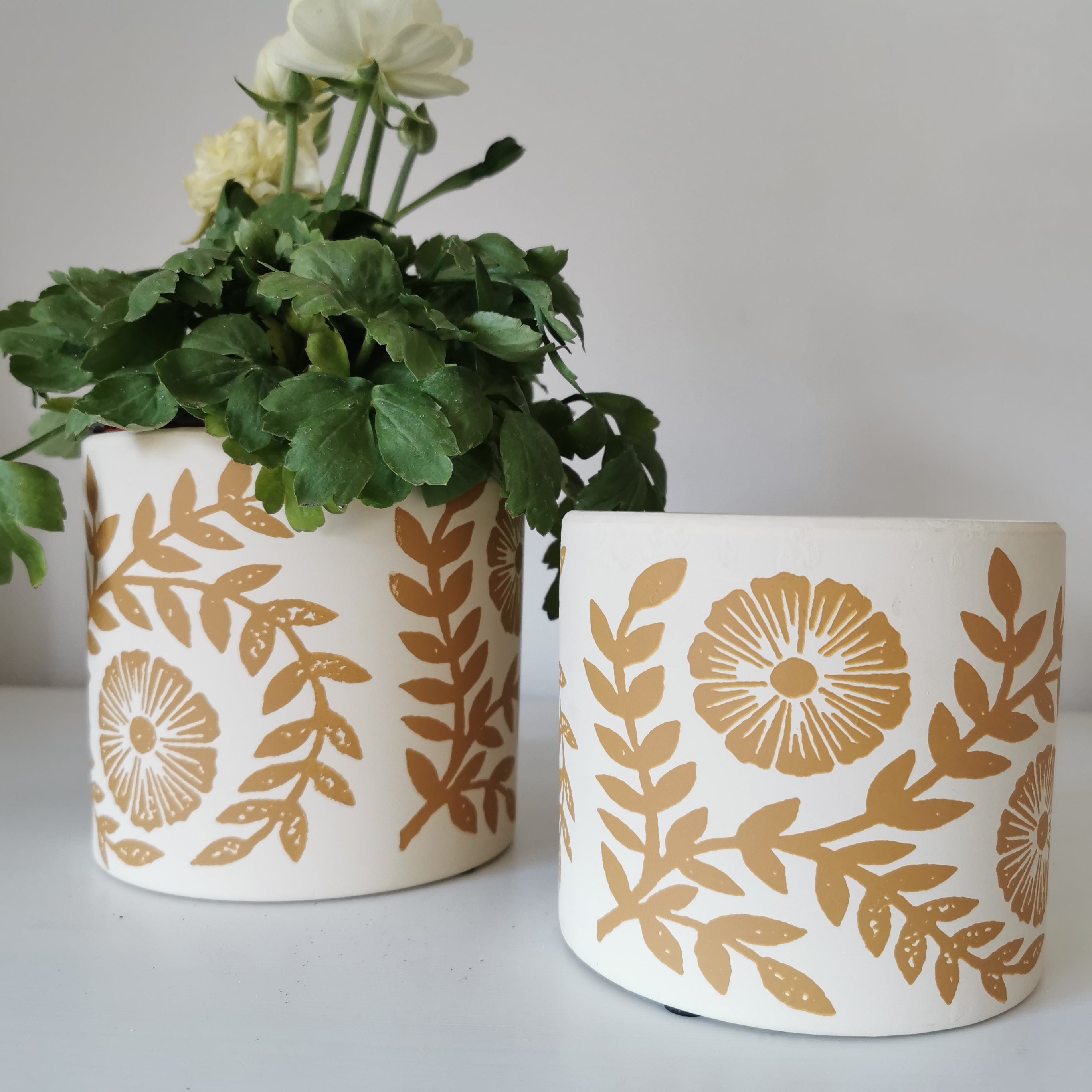 Yellow Cement Floral Plant Pot Planter