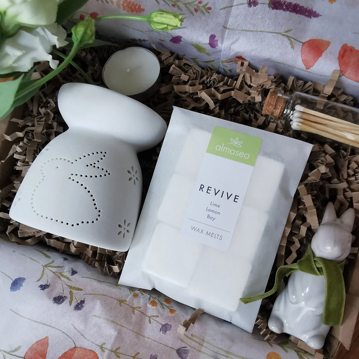 Bunny Wax Burner Gift Set – Porcelain Rabbit & Wax Melts   Handcrafted Sustainable Living  Almasea