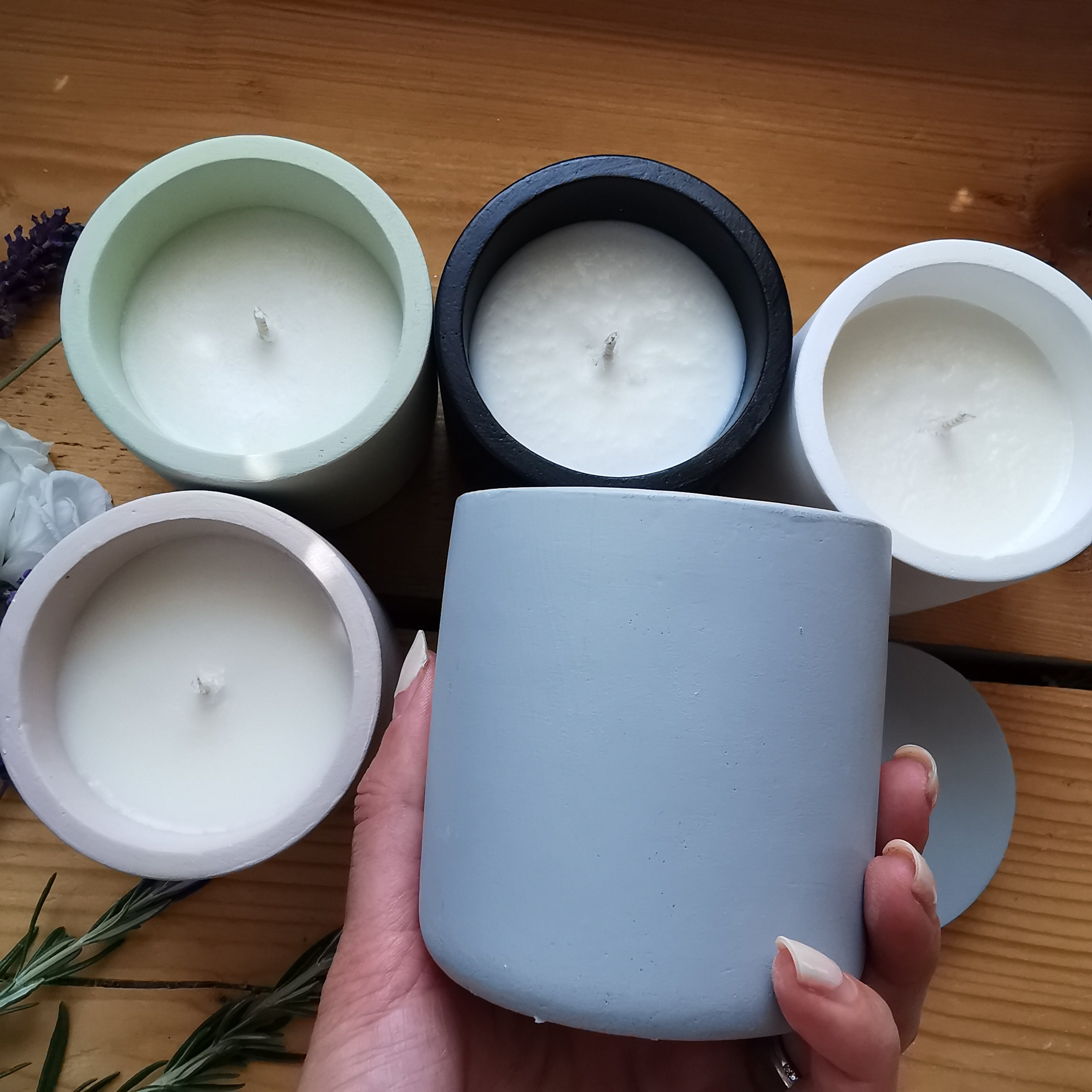 Handmade Citronella Candles 20cl cement pots with lid