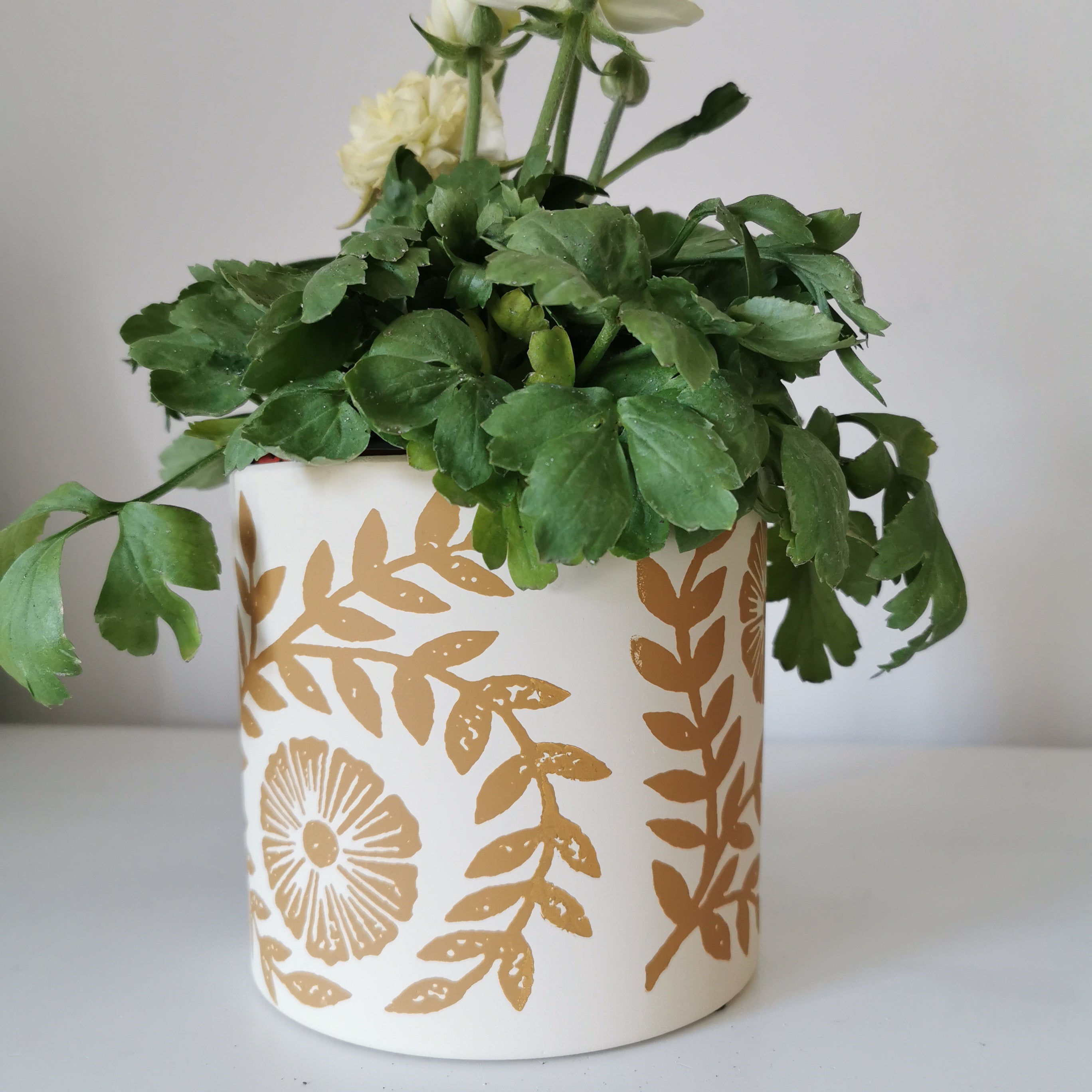 Yellow Cement Floral Plant Pot Planter