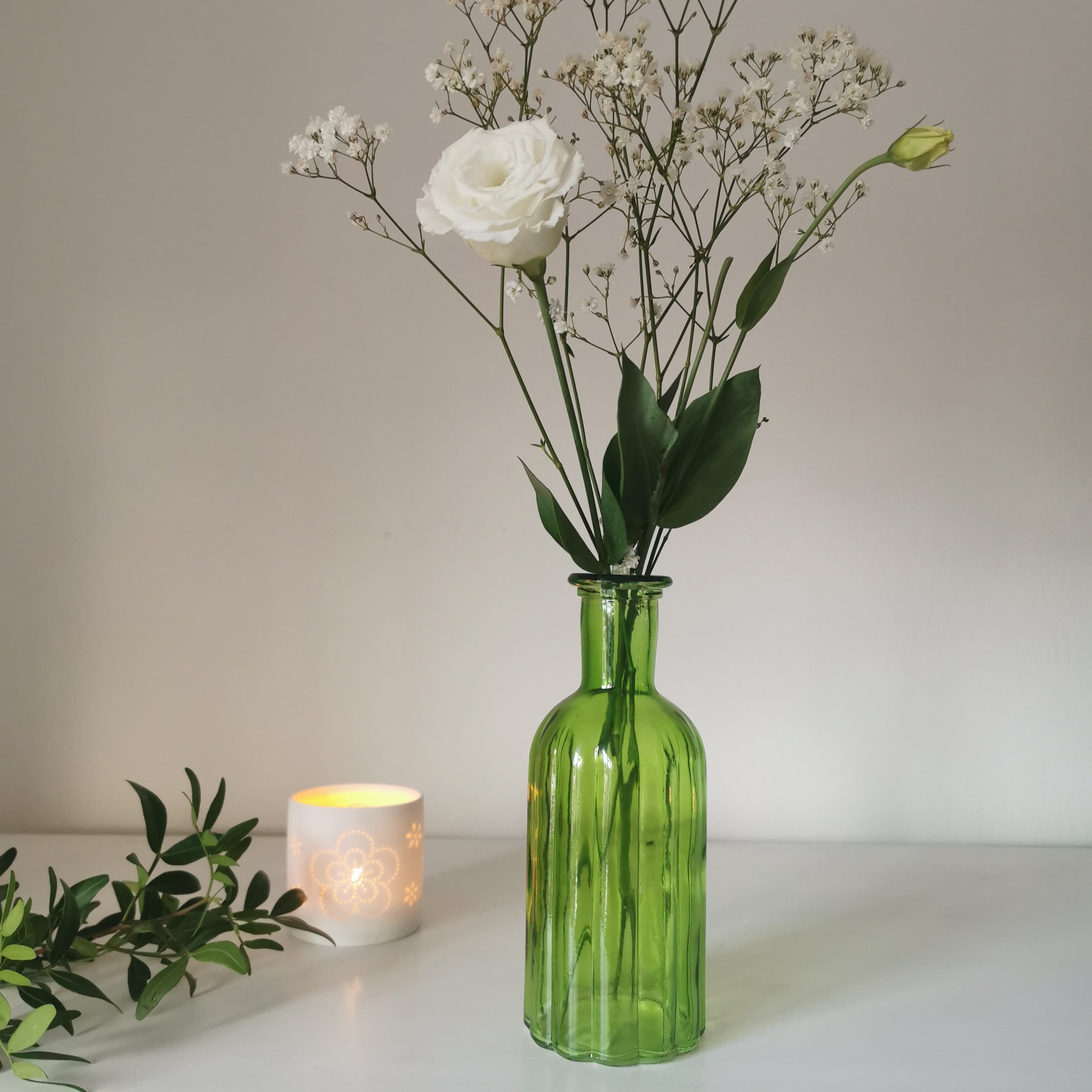 Tall Ribbed Glass Bottle Vase 19cm