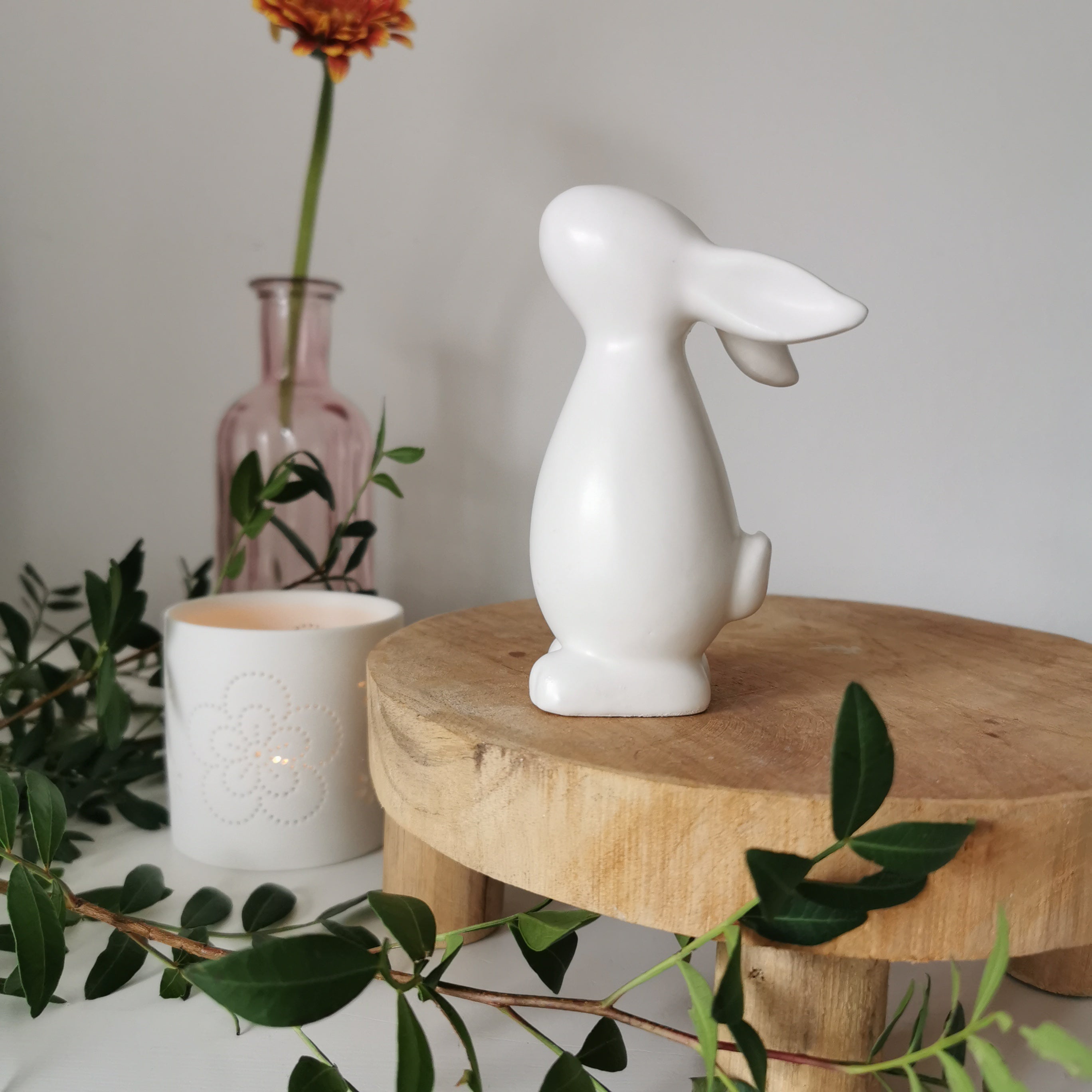 Matt White Ceramic Bunny Rabbit Standing Easter Decoration