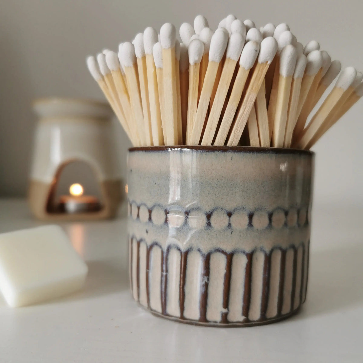 Ceramic Match Pot – Reactive Glaze & Long Matches   Handcrafted Sustainable Living  Almasea