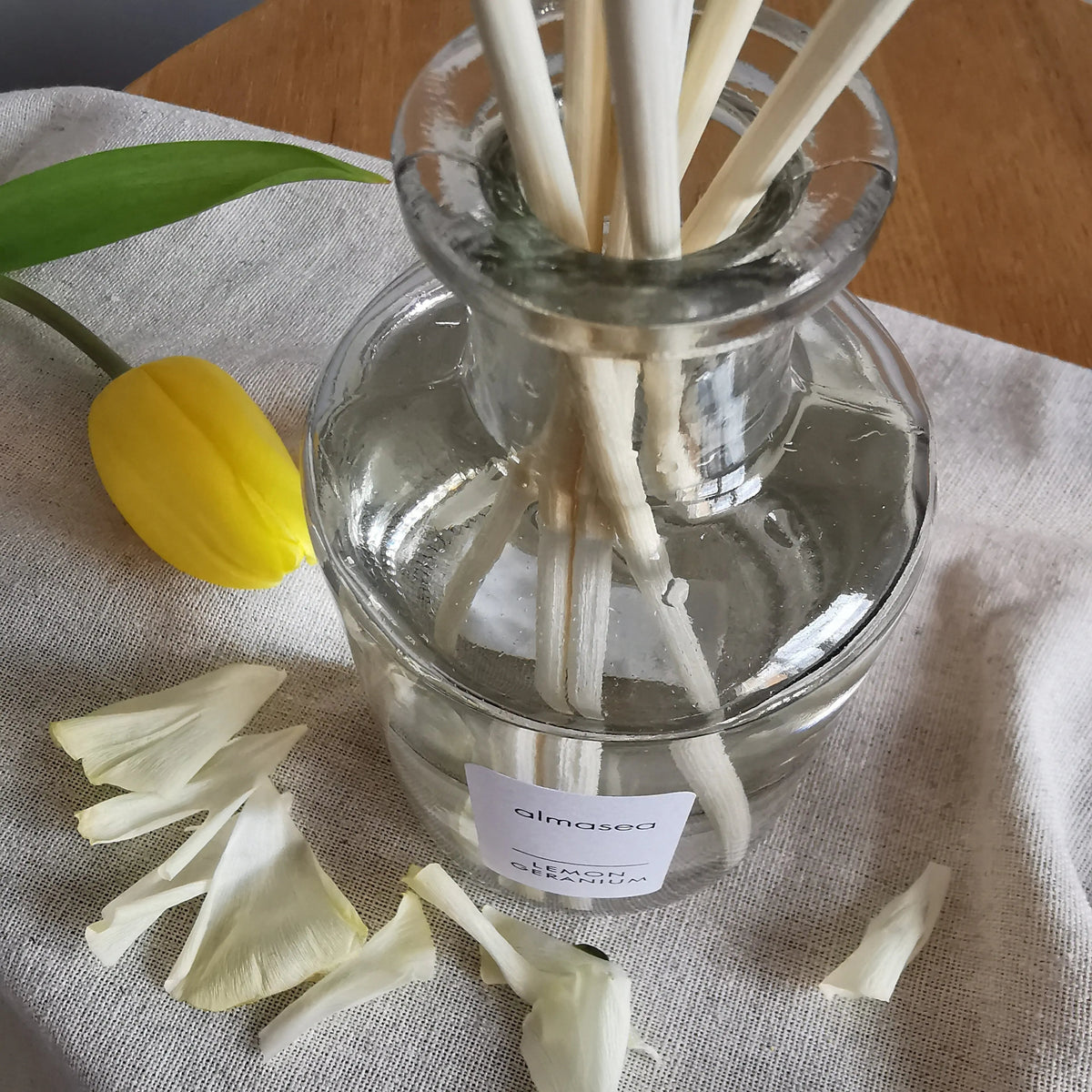 Lemon & Geranium Reed Diffuser – Essential Oils, 200ml   Handcrafted Sustainable Living  Almasea