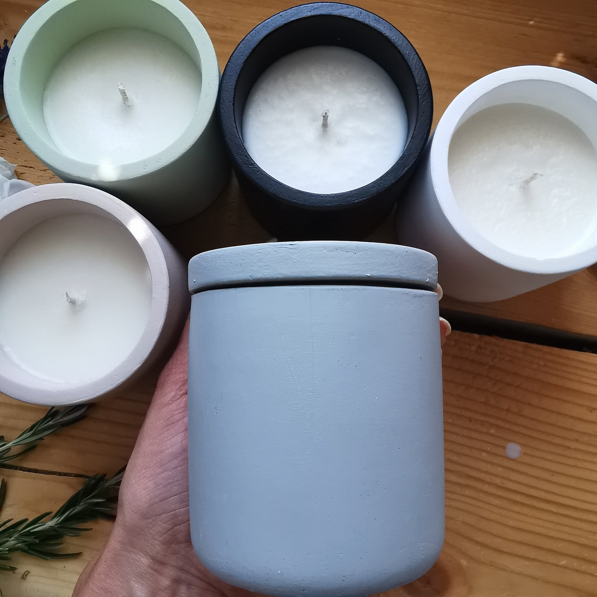 Handmade Citronella Candles 20cl cement pots with lid