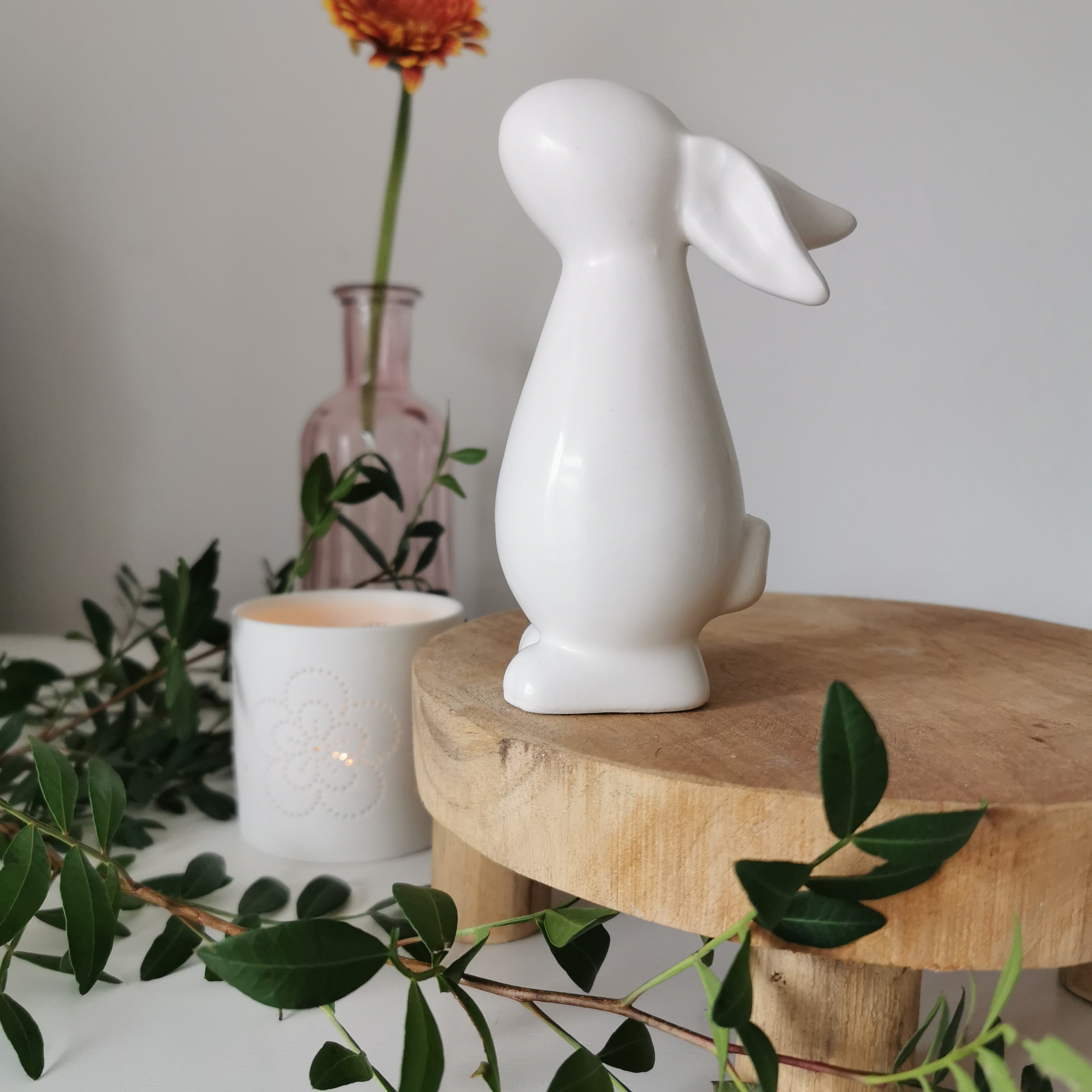 Matt White Ceramic Bunny Rabbit Standing Easter Decoration