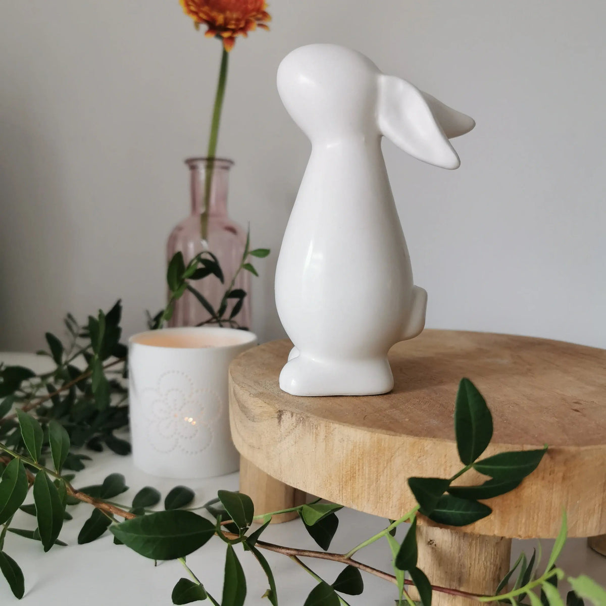 White Ceramic Bunny – Matt Standing Easter Decoration   Handcrafted Sustainable Living  Almasea