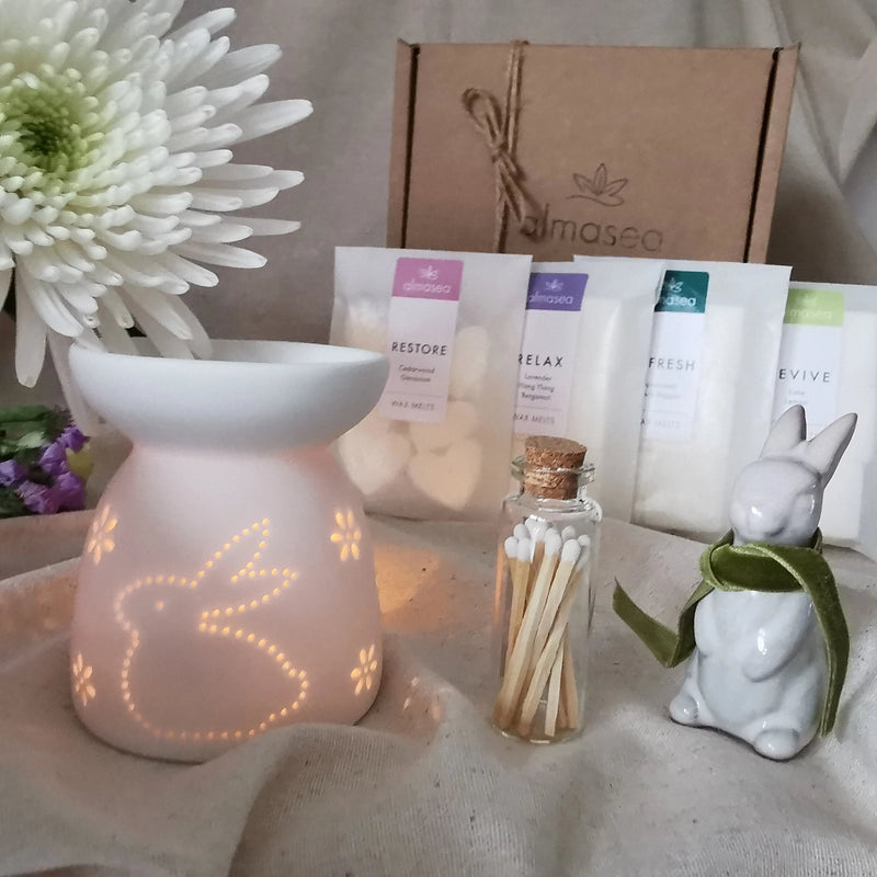 Bunny Wax Burner Gift Set – Porcelain Rabbit & Wax Melts   Handcrafted Sustainable Living  Almasea