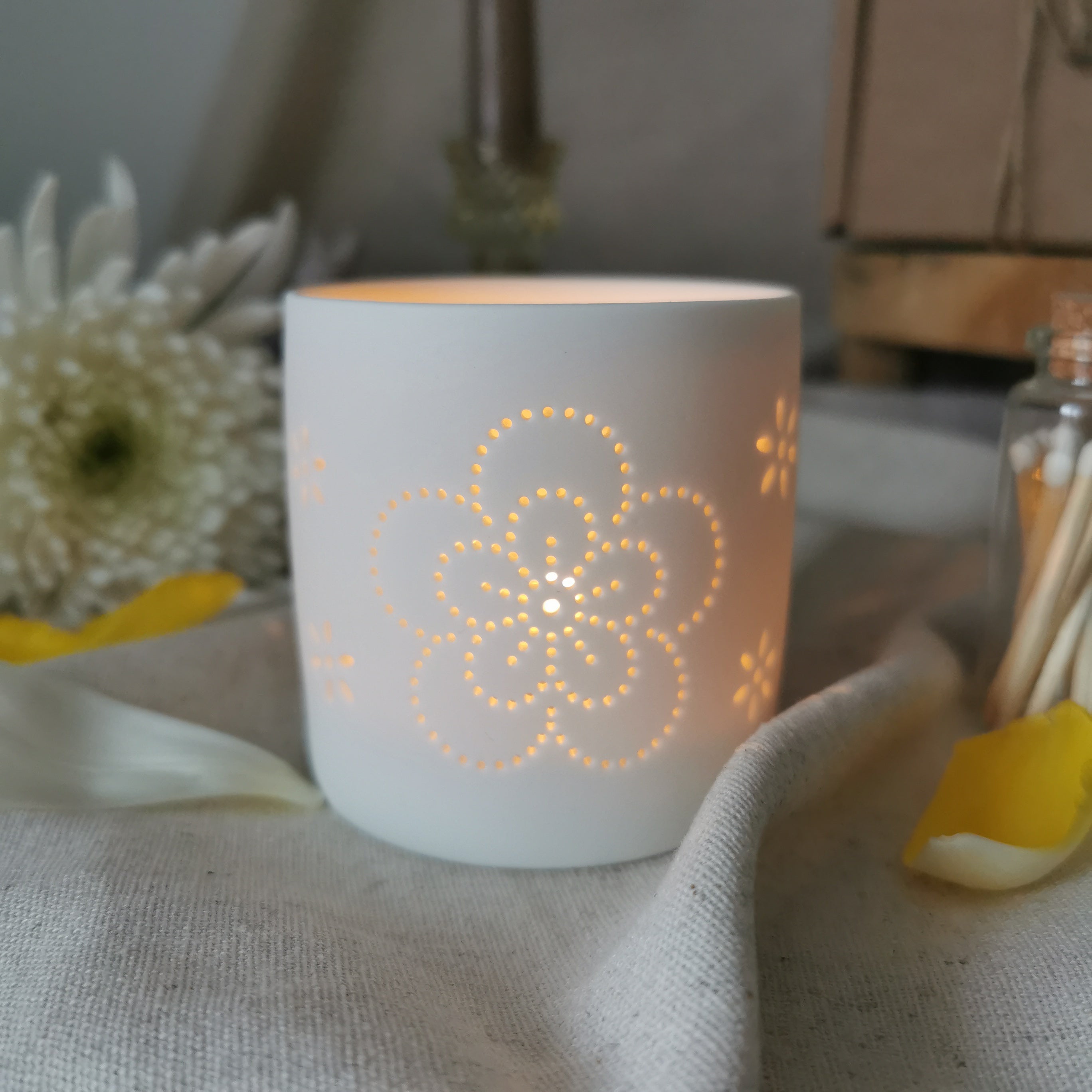 Flower & Bird Tealight Holder Set with Matches