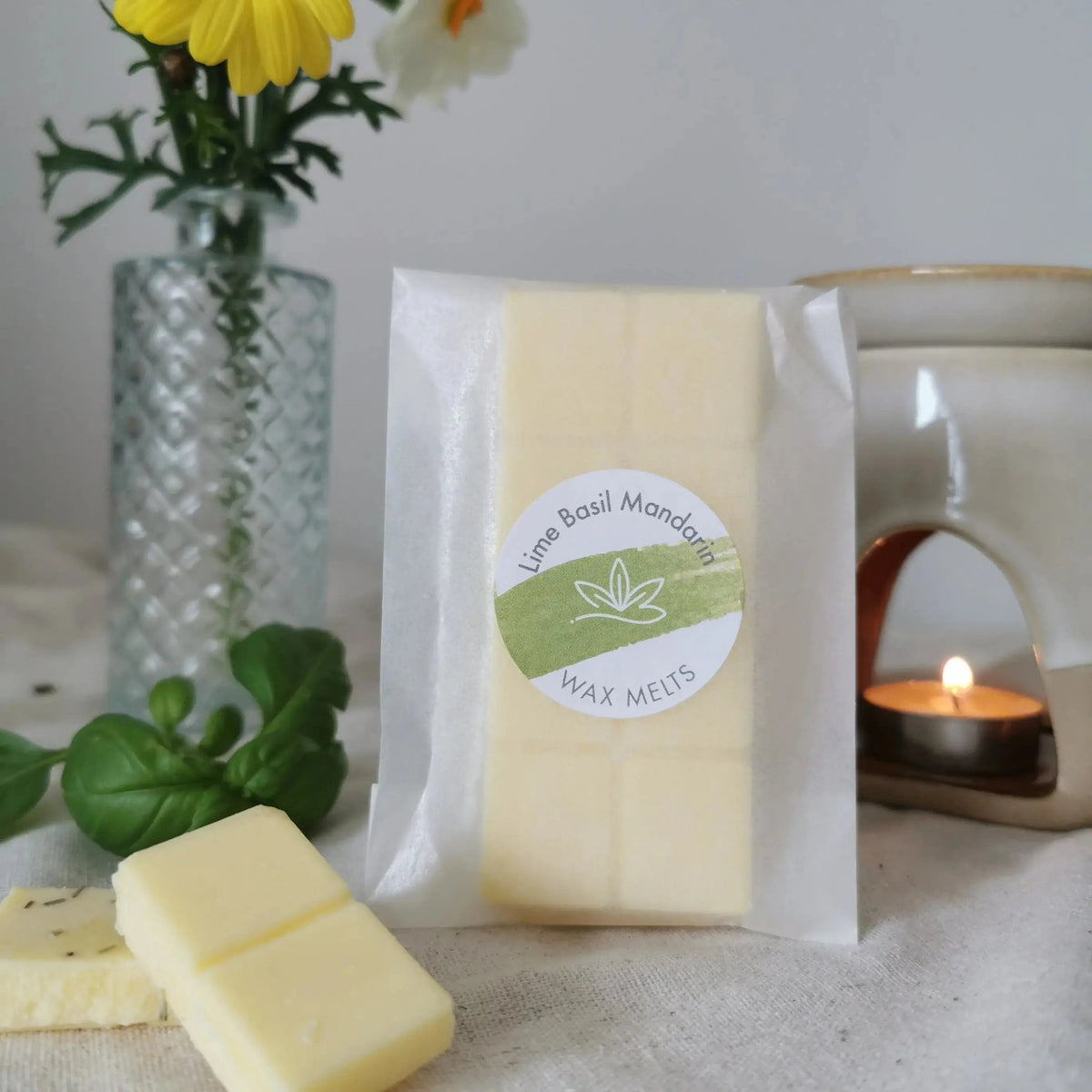 Lime, Basil & Mandarin Wax Melt Snap Bar – Botanical Soy   Handcrafted Sustainable Living  Almasea