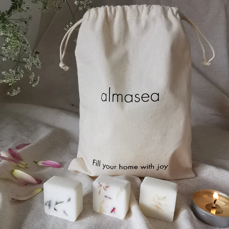 Luxury Wax Melt Sample Collection – 8 Scents in a Cotton Bag   Handcrafted Sustainable Living  Almasea