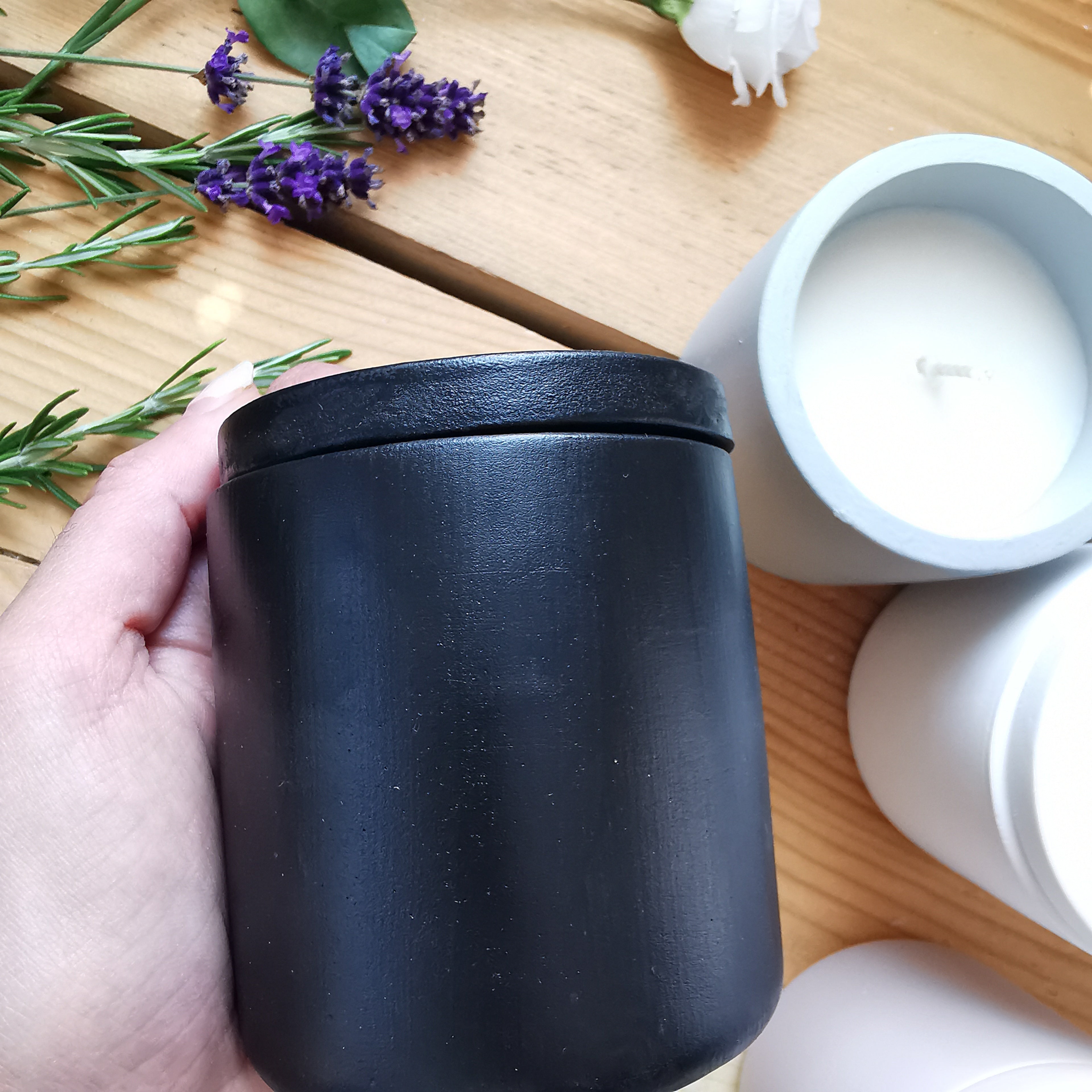 Handmade Citronella Candles 20cl cement pots with lid