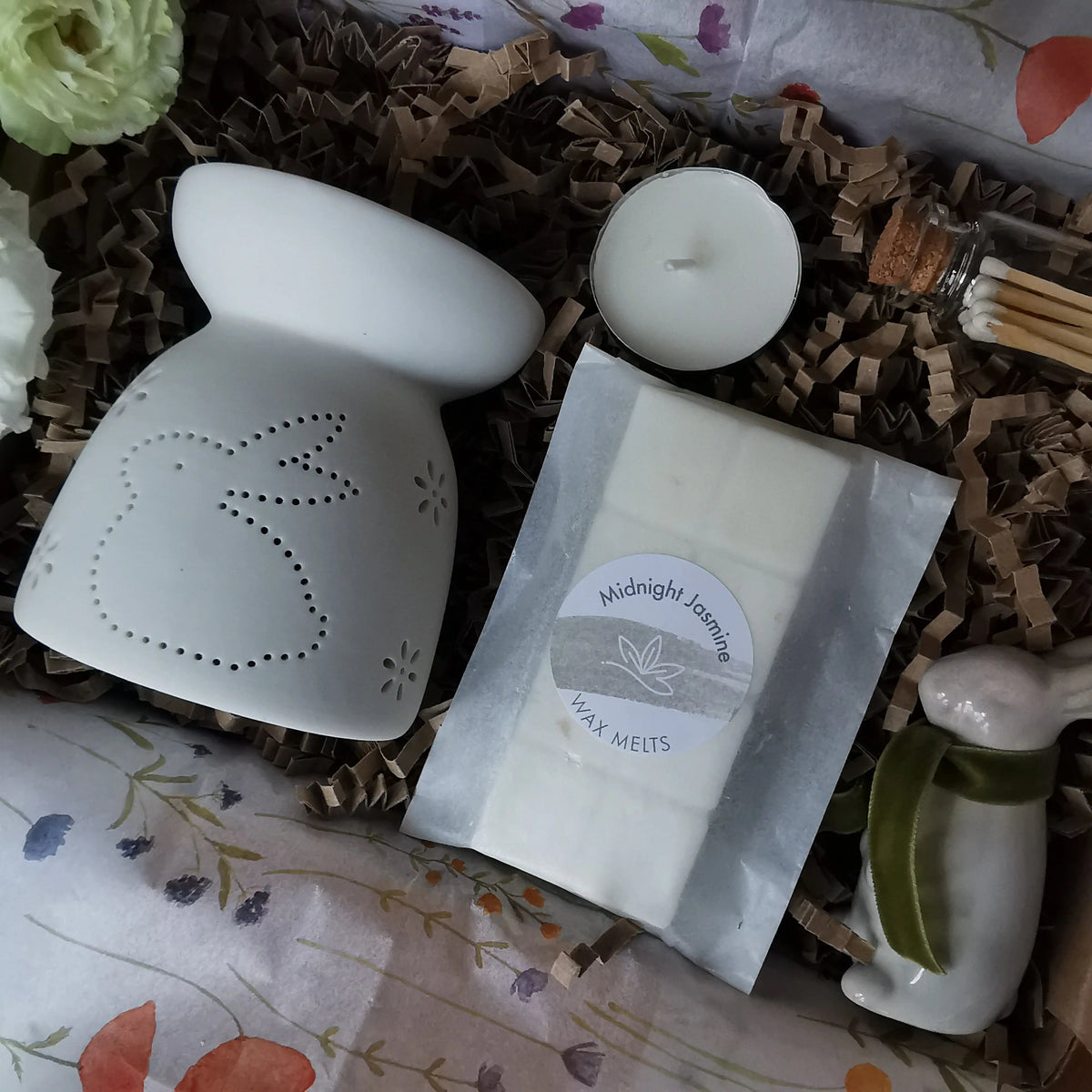 Bunny Wax Burner Gift Set – Porcelain Rabbit & Wax Melts   Handcrafted Sustainable Living  Almasea