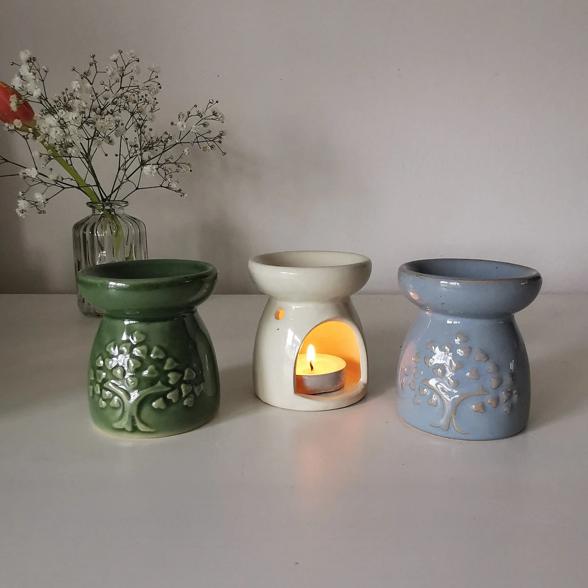 Tree of Life Oil Burner – Small Ceramic Design, 7cm   Handcrafted Sustainable Living  Almasea