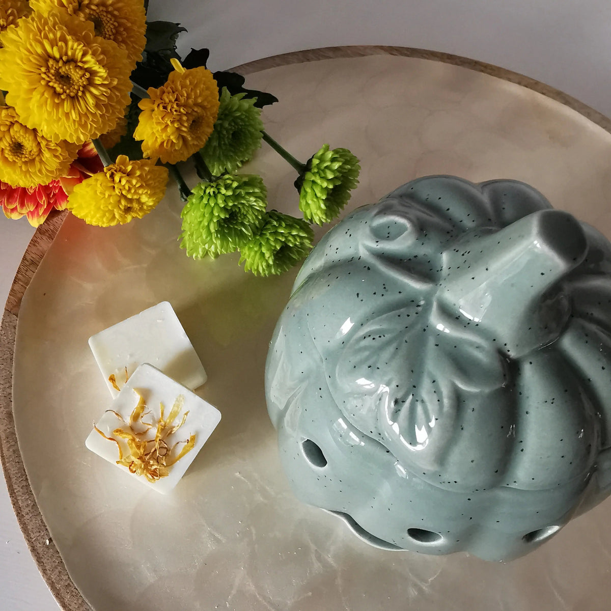 Sage Green Pumpkin Wax Burner – Speckled Ceramic with Lid   Handcrafted Sustainable Living  Almasea