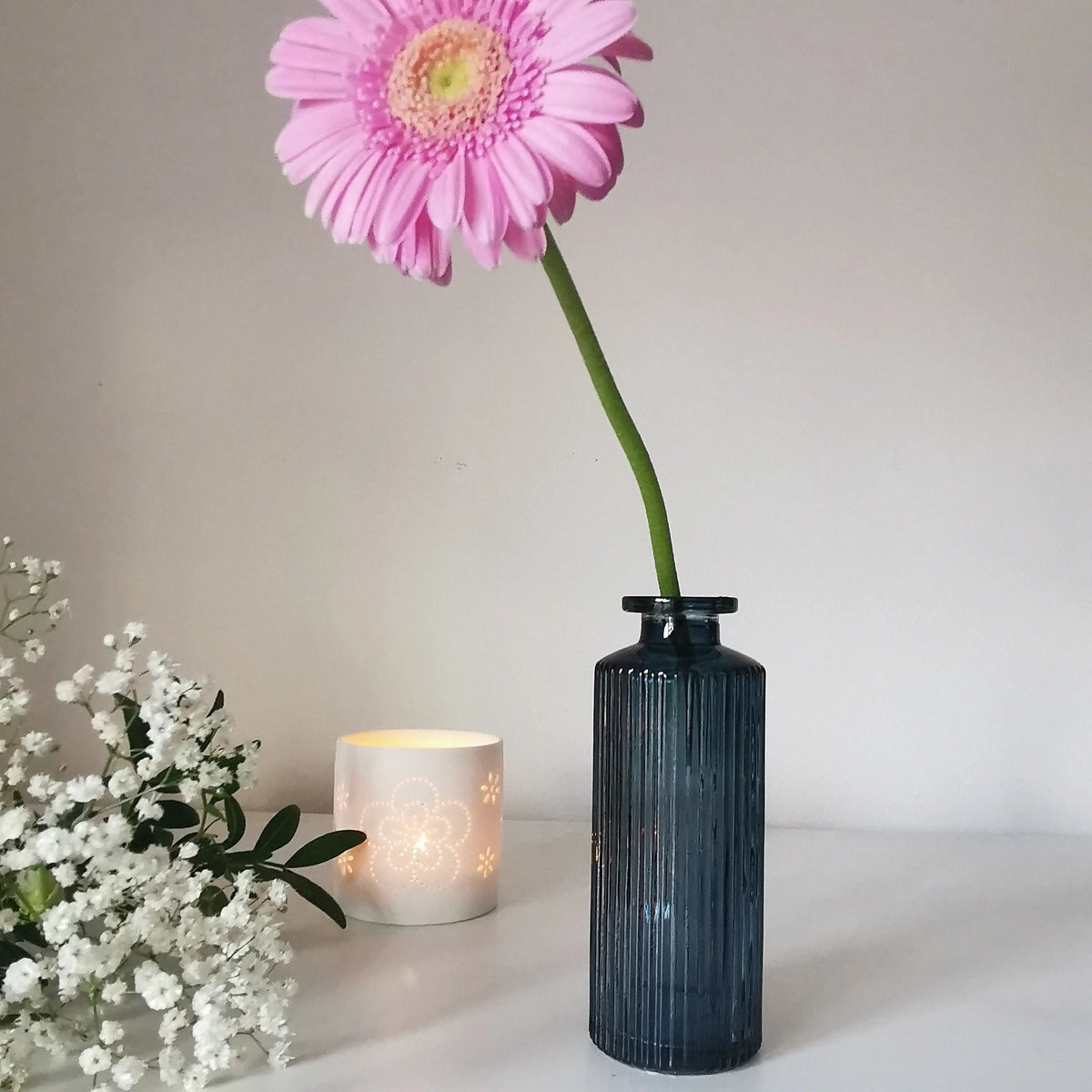 Coloured Ribbed Glass Bud Vase – 13.2cm Single Stem Bud Vase for Dried Flowers   Handcrafted Sustainable Living  Almasea