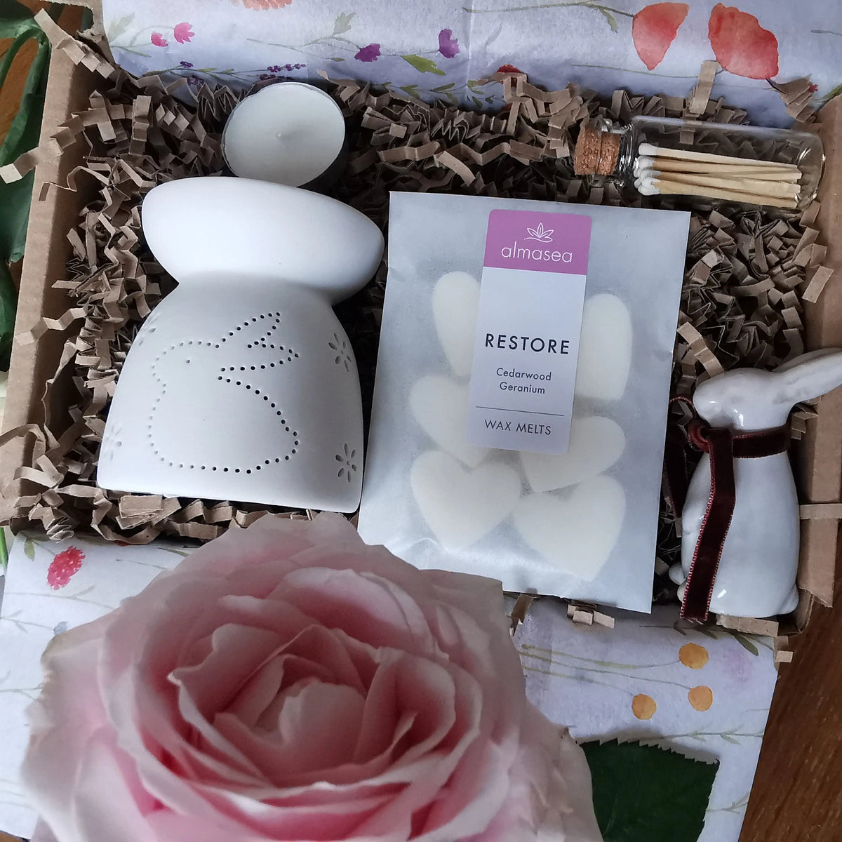 Bunny Wax Burner Gift Set – Porcelain Rabbit & Wax Melts   Handcrafted Sustainable Living  Almasea