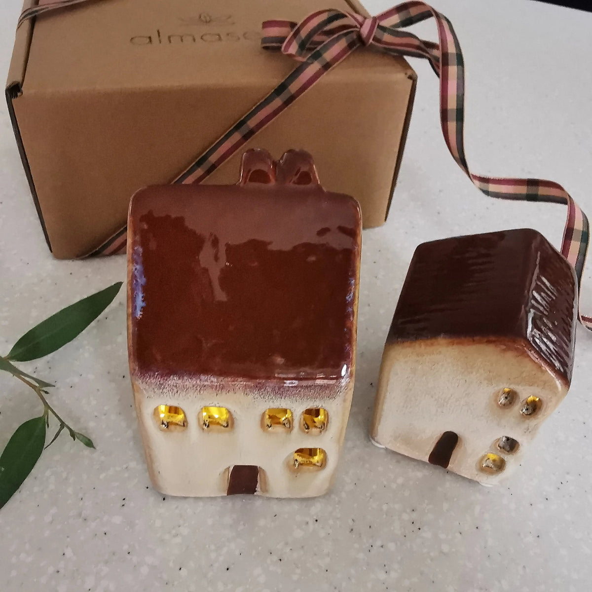 Red LED Festive House – Reactive-Glaze Christmas Decor   Handcrafted Sustainable Living  Almasea