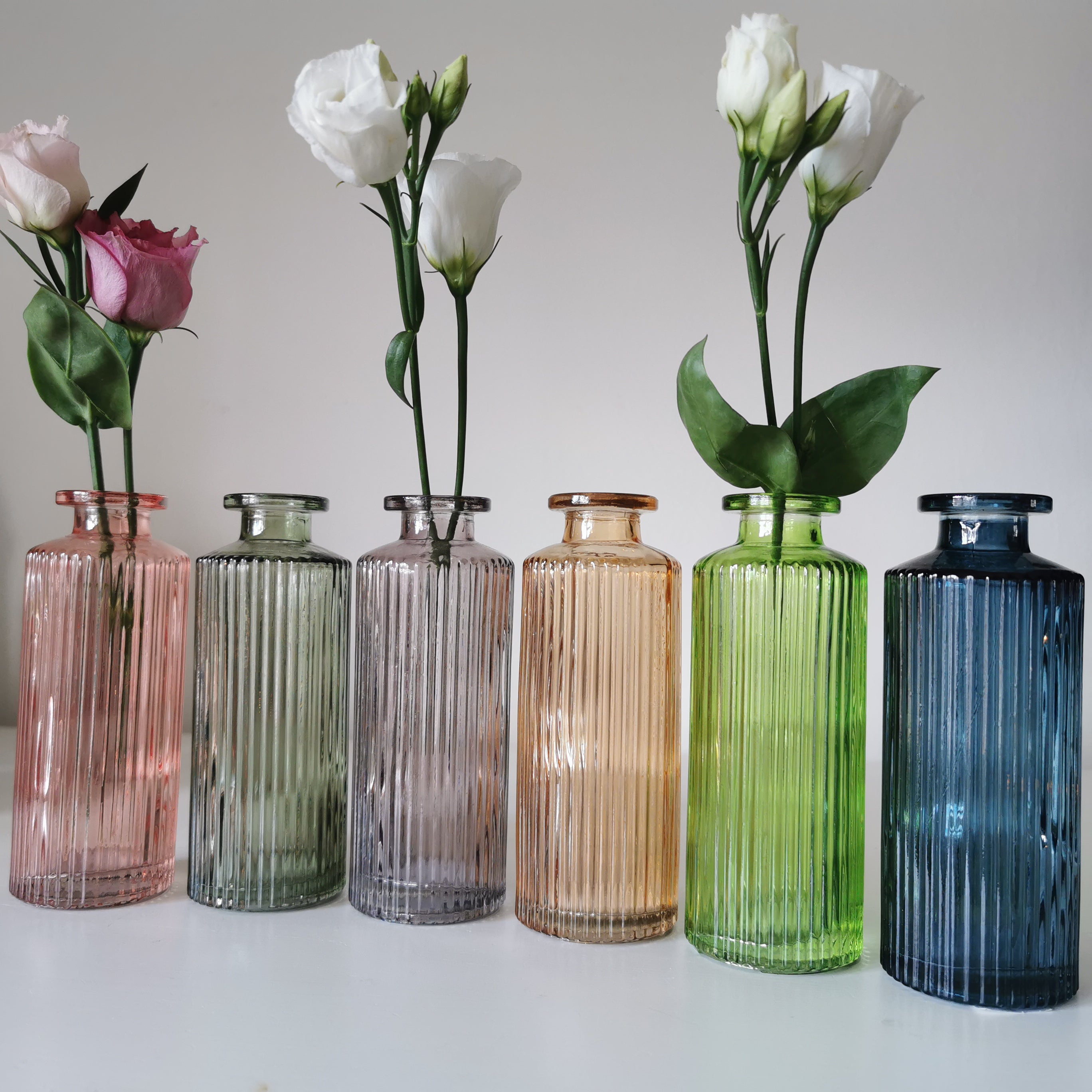 Coloured Ribbed Glass Vase 13.2cm