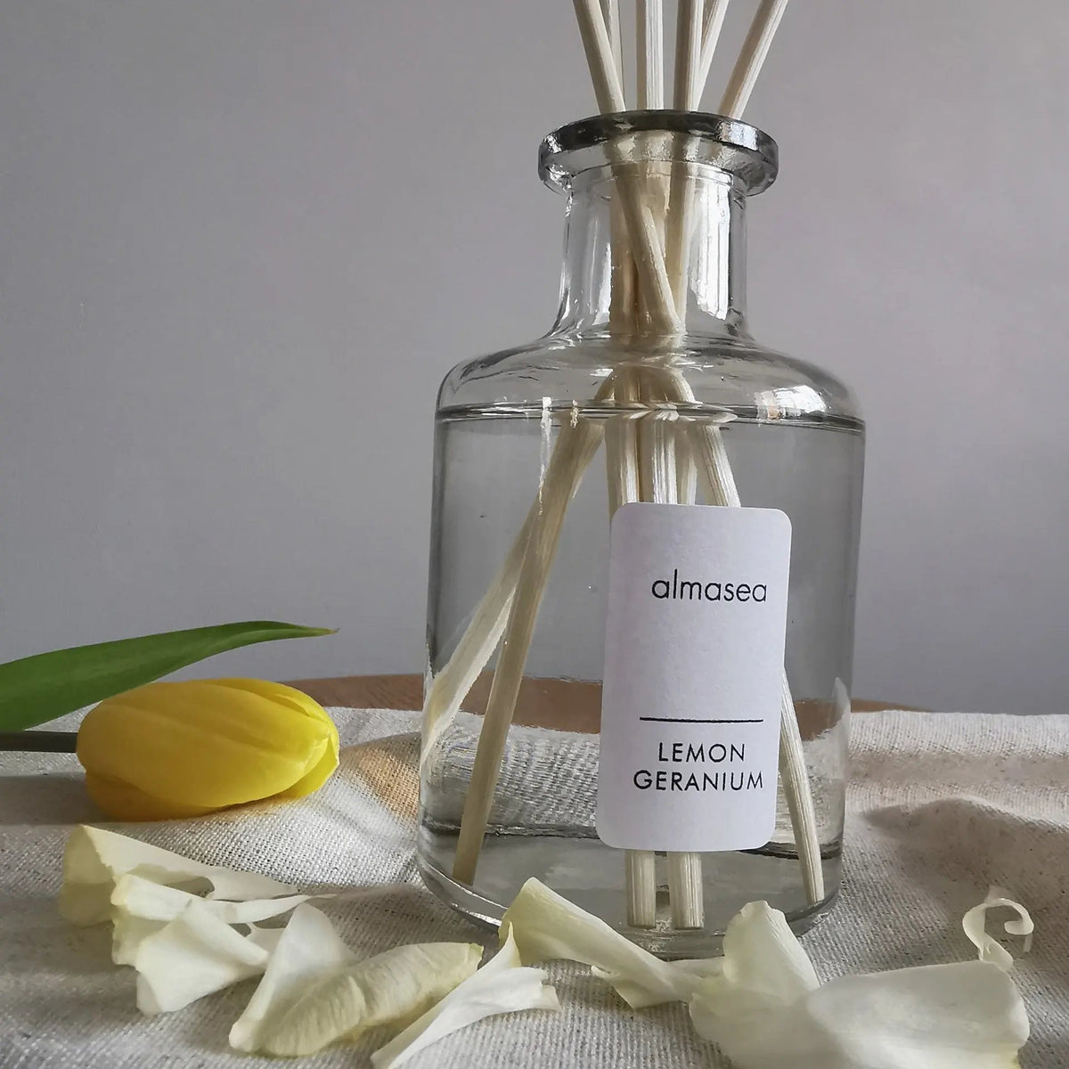 Lemon & Geranium Reed Diffuser – Essential Oils, 200ml   Handcrafted Sustainable Living  Almasea