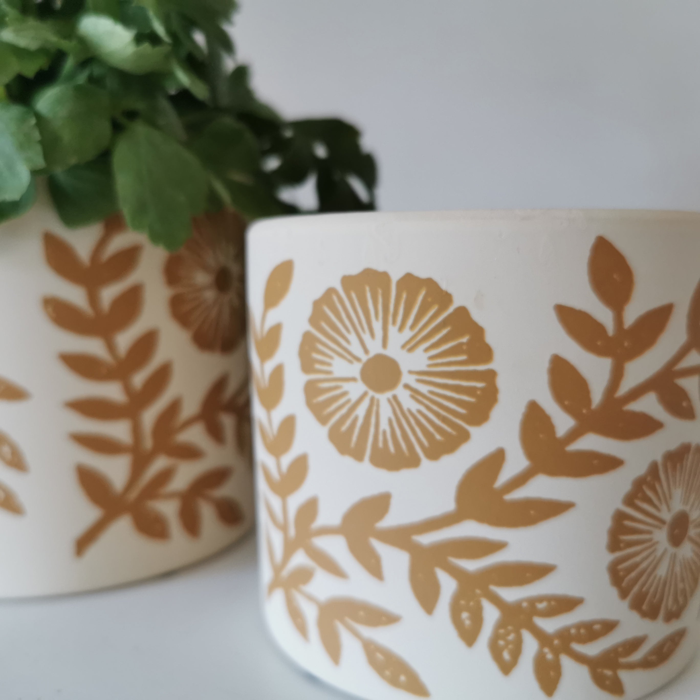 Yellow Cement Floral Plant Pot Planter